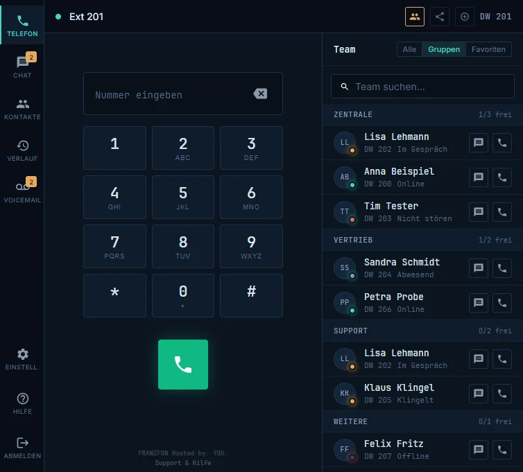 FRANZFON Desktop App - Rufgruppen Zentrale, Vertrieb und Support