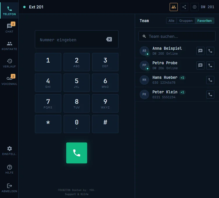 FRANZFON Desktop App - Favoriten mit Kollegen und externen Kontakten