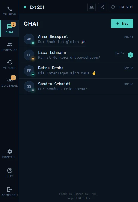 FRANZFON Desktop App - Chat-Übersicht mit Konversationen