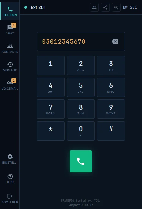 FRANZFON Desktop App - Ziffernblock zum Wählen
