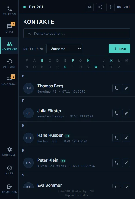 FRANZFON Desktop App - Kontakte mit mehreren Rufnummern