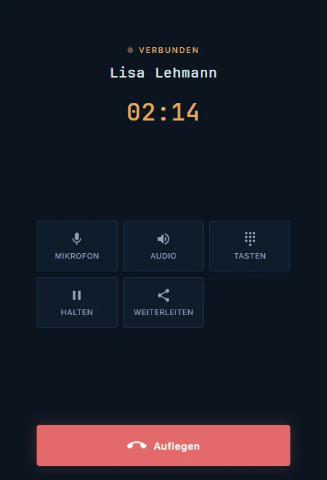 FRANZFON Desktop App - Aktives Gespräch mit Steuerung