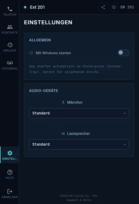 FRANZFON Desktop App - Einstellungen und Audio-Konfiguration