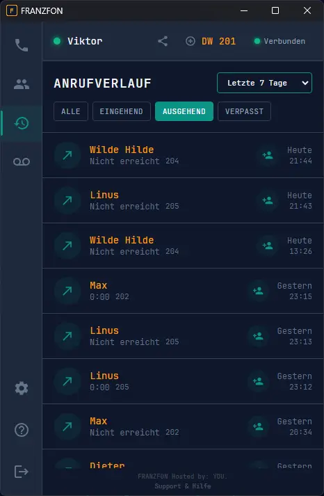 FRANZFON Desktop App - Anrufverlauf