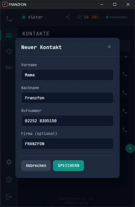 FRANZFON Desktop App - Neuer Kontakt anlegen