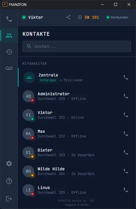 FRANZFON Desktop App - Kontakte & Mitarbeiter