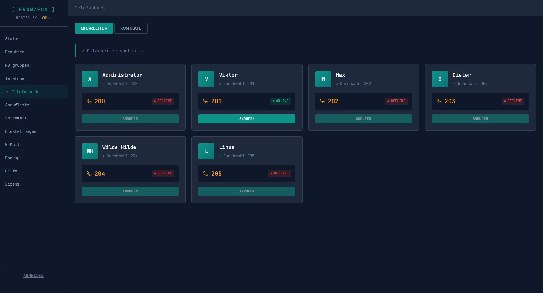 FRANZFON Telefonbuch mit Mitarbeitern und externen Kontakten